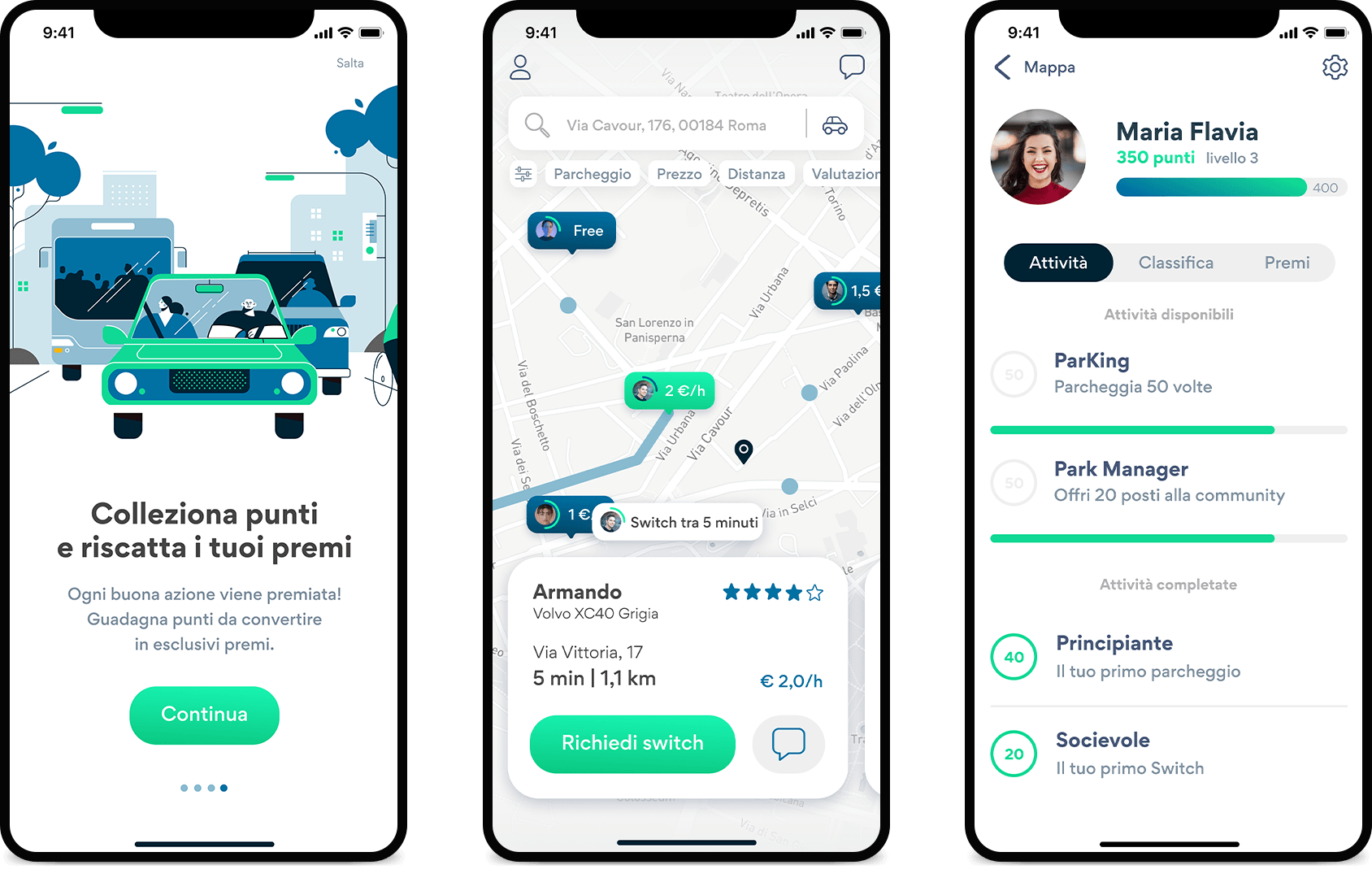 Parkswitch app tutorial, parking map and user profile